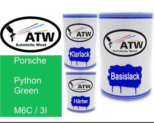 Porsche, Python Green, M6C / 3I: 500ml Lackdose + 500ml Klarlack + 250ml Härter - Set, von ATW Autoteile West.